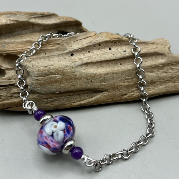 Artisan Jewelry - Silver and Purple Beaded Bracelet